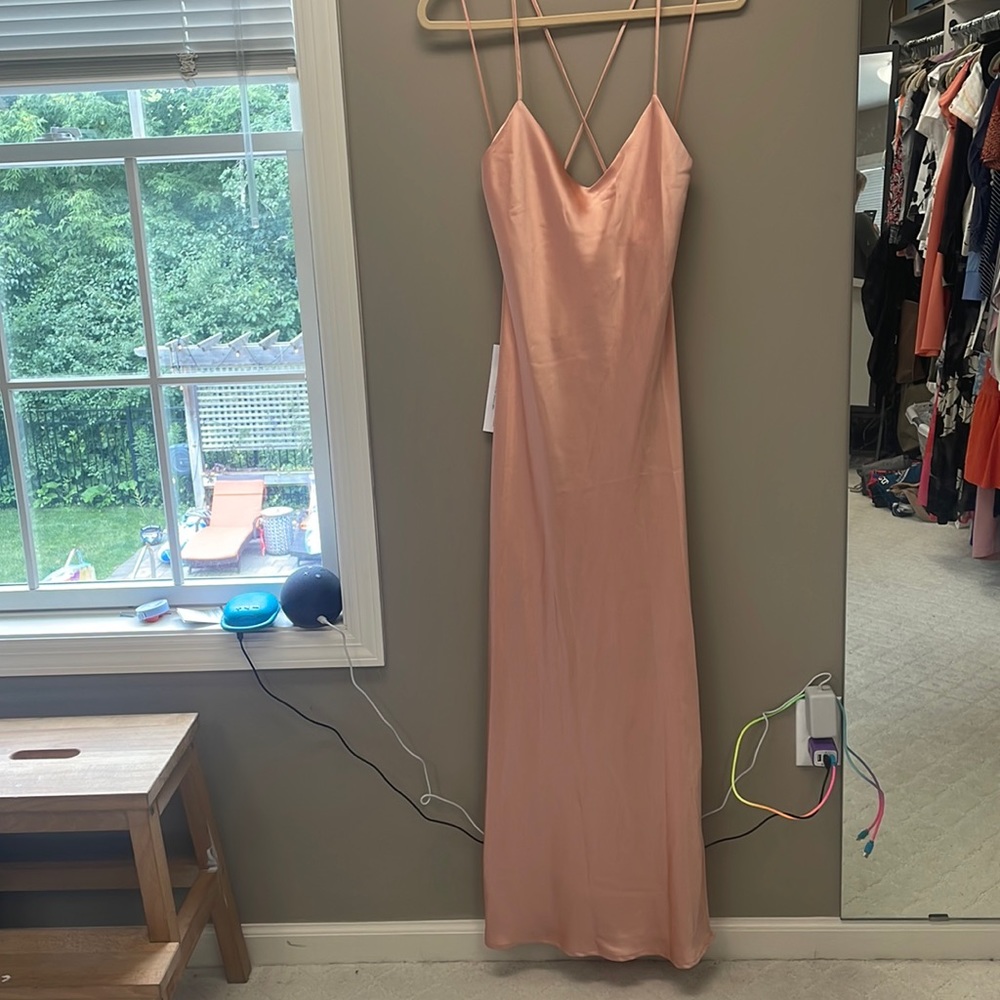 Topshop Cowl back satin peach/blush dress